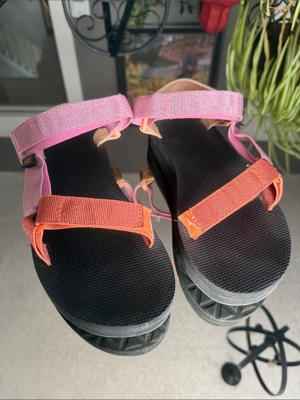 Teva Sandals- Metallic Orange and Shiny Pink Colors, Womens 9